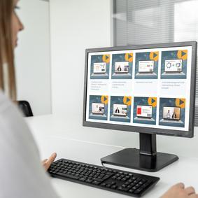 Unsere Webinare Person am Bildschirm