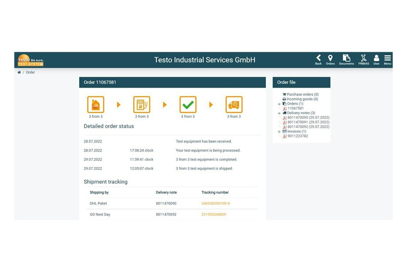  Tracking of orders through order tracking in the portal 