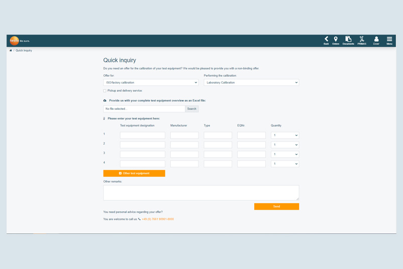 Enquiry form for quick requests for new offers via the portal  