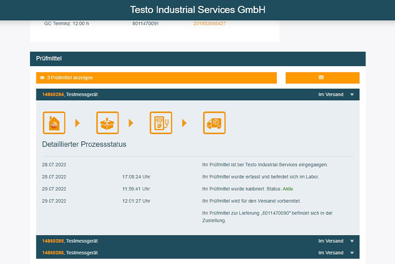 Detaillierter Prozessstatus im Portal