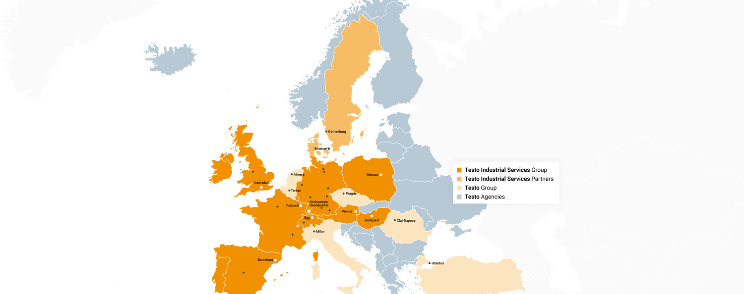 Map of Europe with Testo locations