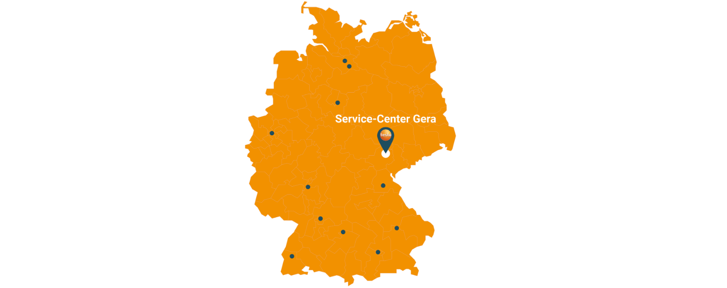 Ein Pin markiert auf einer Landkarte unser neues Service-Center in Gera.