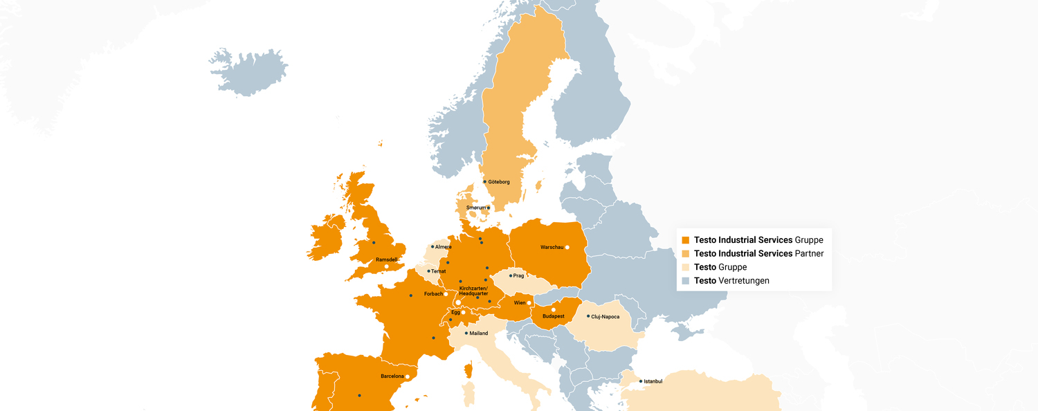 Europakarte mit Testo Standpunkten