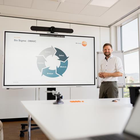 Six Sigma A man presents the Six Sigma cycle