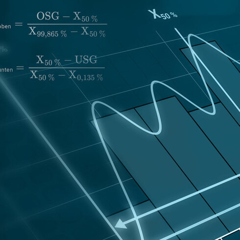 SPC Grafik einer mathematischen Grafik auf blauem Hintergrund