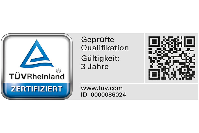 Logo und QR-Code TÜV Rheinland